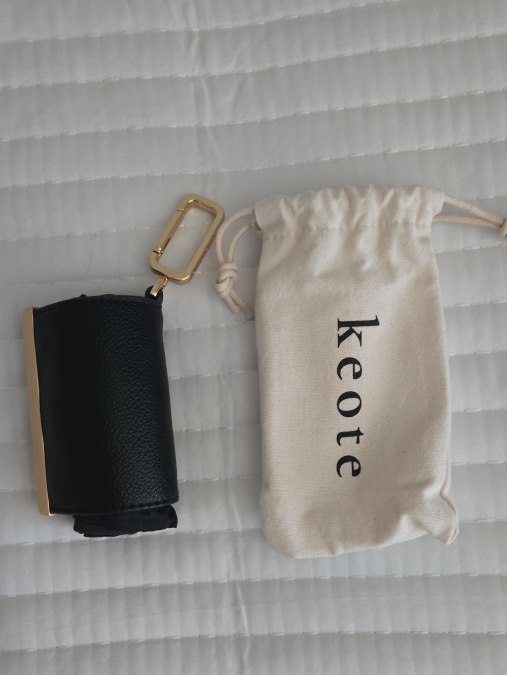 Black Leather Key Pouch with Gold Hardware
